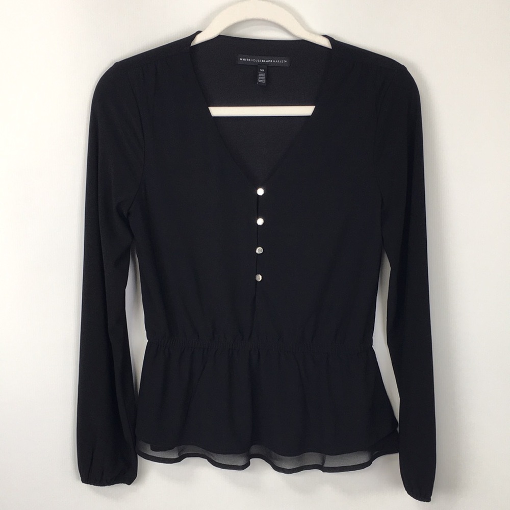 White House Black Market Long Sleeve V-Neck Black Dressy Top. Size- XS  PRISTINE